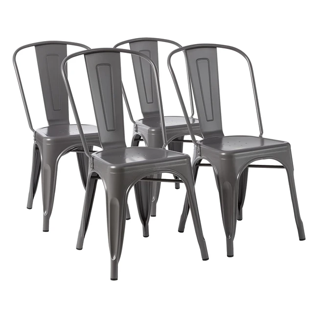 Amazon Basics Metal Dining Chairs Set of 4 - Dark Grey - Stackable - 51L x 43W x