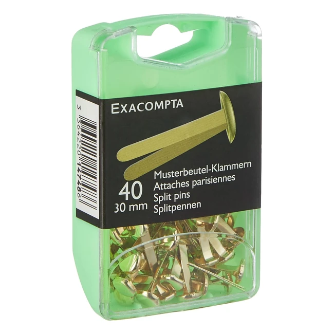 Large Gold Split Pins Pack of 40 - Exacompta Ref 14748E - Metal Clips for Temporary Document Binding