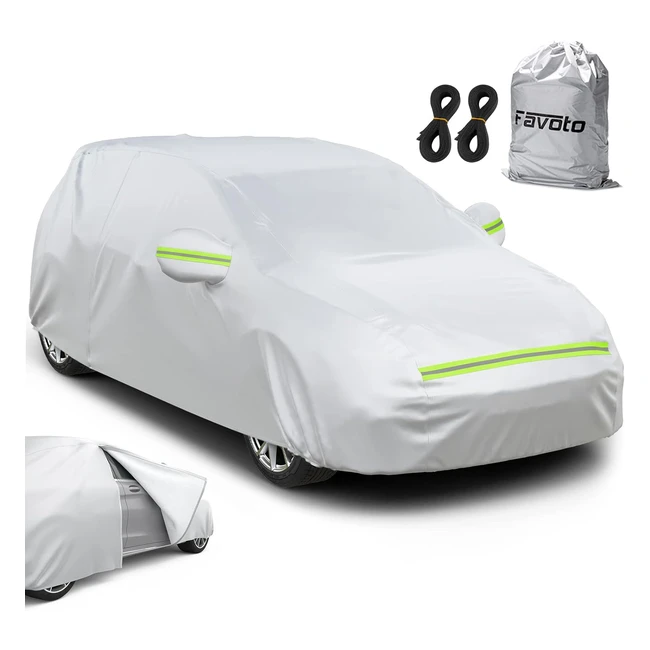 Favoto Car Cover Hatchback Universal Fit 145-157 Inch | Zipper Design | Waterproof | Windproof | Dustproof | Snow Resistant