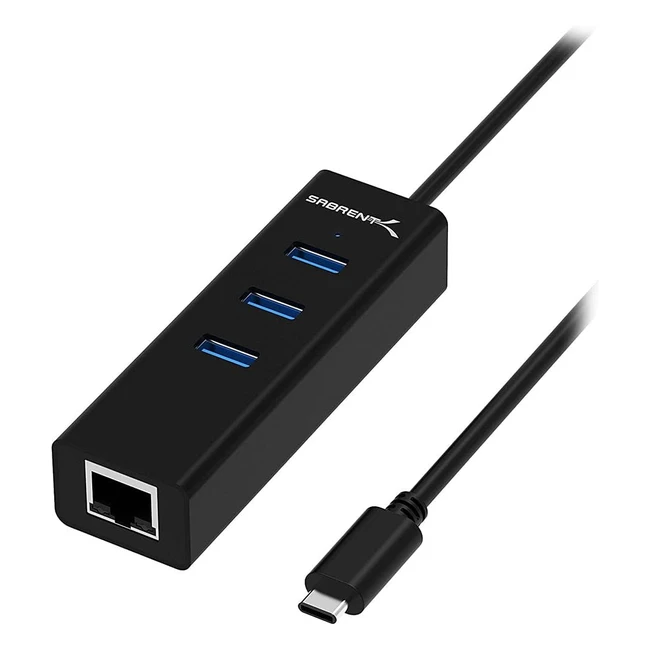 Sabrent USB C Hub with Ethernet Adapter, 4-Port Data Hub, 1000 Mbps LAN Network Port