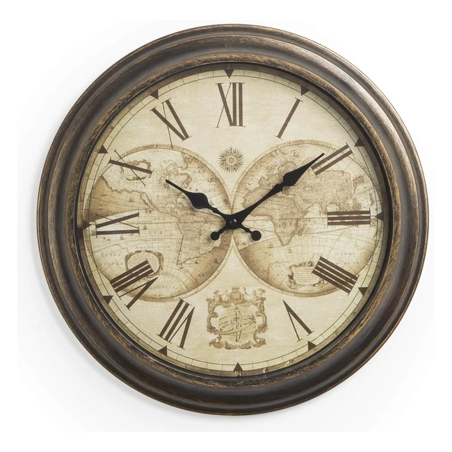 Orologio da Parete Vintage in PVC Silenzioso - Stile Vintage - Mappamondo - Numeri Romani - 40x5x40 cm