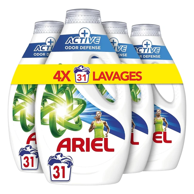 Ariel Lessive Liquide 4 x 31 Lavages - Active Odor Defense - Touche de Febreze - Propreté Impeccable