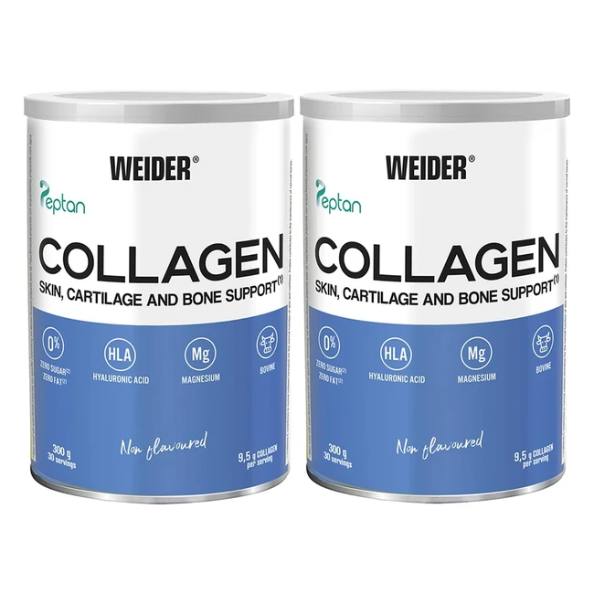 Weider Collagen Pulver Duo Pack - Kollagenpeptide, hohe Dosierung mit Hyaluronsäure, Magnesium und Vitamin C - für gesunde Haut, Knorpel und Knochen - 2 x 300 g, 2 x 30 Portionen