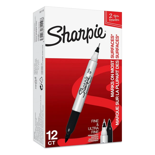 Sharpie Twin Tip Permanent Markers - Fine & Ultrafine Points - Black - 12 Count