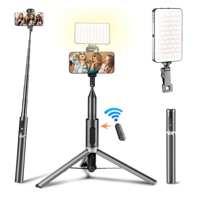 Palo Selfie Trípode con Luz Peyou - Alto 152cm - Control Remoto Bluetooth - Clip Teléfono - iPhone/Android/Samsung
