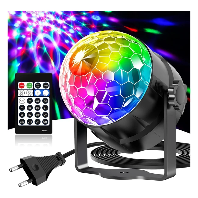 Gobikey Boule Disco Rotation 360 Contrôle par la Musique avec Télécommande et Câble de 2 Mètres - 15 Couleurs RGBP - Boule à Facette pour Soirée
