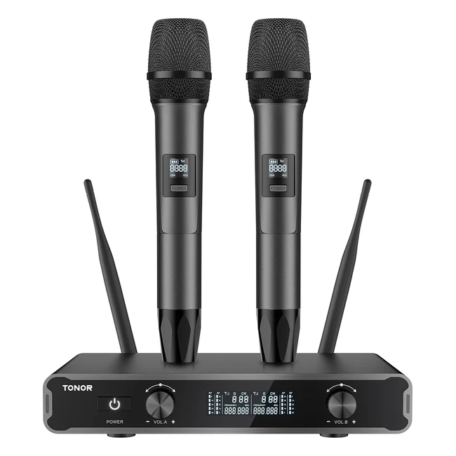 Micrófonos inalámbricos TONOR doble dinámico karaoke sistema de mic con receptor para KTV DJ boda fiesta - TW450 Gris