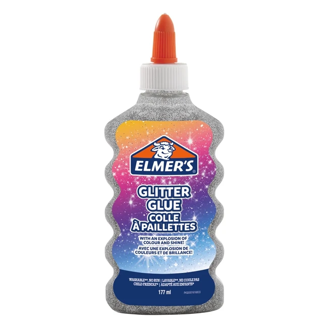 Elmers PVA Glitter Glue Silver 177ml - Washable Kid-Friendly Great for Slime 