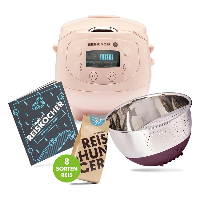 Digitaler Reiskocher Klein Pink - Reishunger 11-teiliges Starterset inkl Reisw