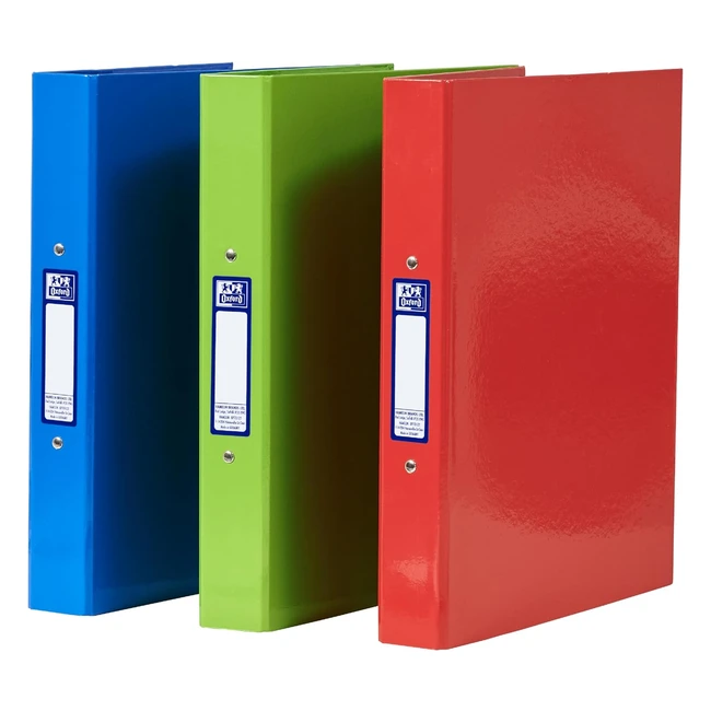 Oxford A4 2-Ring Binder Pack of 3 - Red/Green/Blue - Durable & Colorful