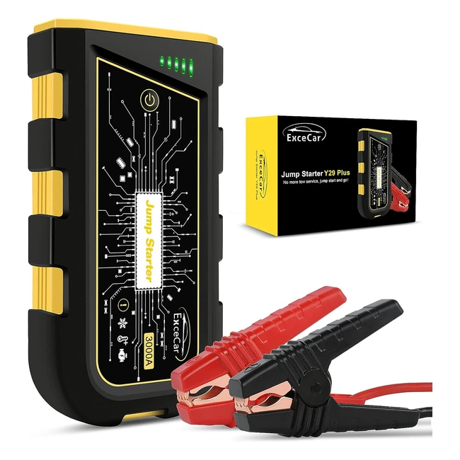 3000A Jump Starter Power Pack - Portable Car Battery Booster - Quick Charge - LED Flashlight