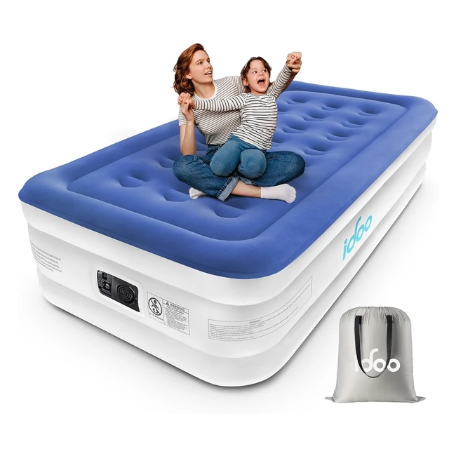 idoo Single Air Bed with Electric Pump - Quick Inflation/Deflation - Portable Camping Mattress - 190x100x46cm - Blue