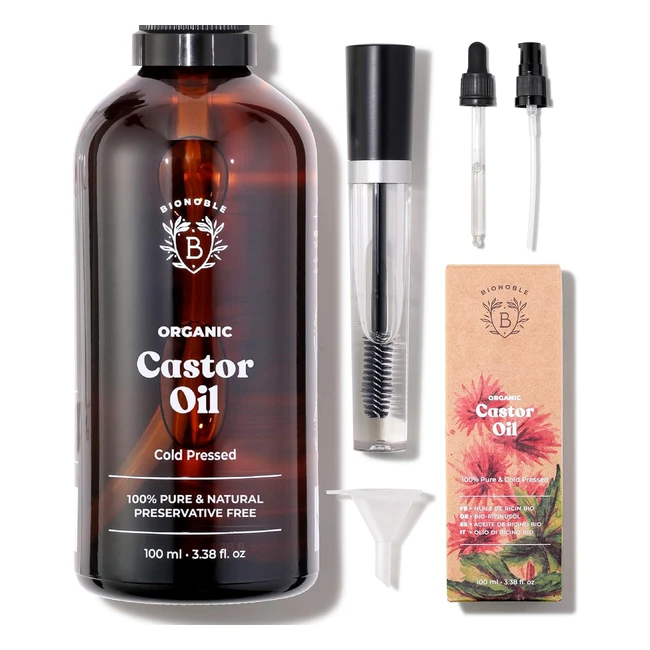 Bionoble Organic Castor Oil 100ml - 100% Pure & Natural - Cold Pressed - Lashes, Eyebrows, Hair, Beard, Nails - Vegan & Cruelty Free