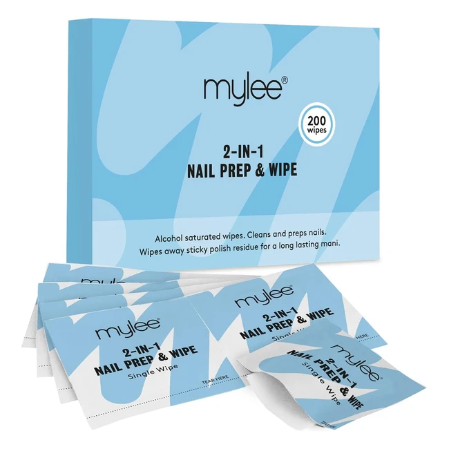 mylee 200pcs Gel Polish 2in1 Nail Prep Wipes - Salon Quality Removes Sticky Inh
