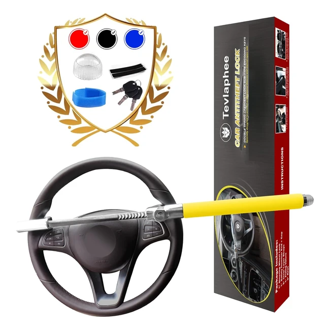 Tevlaphee Steering Wheel Lock - Heavy Duty, Adjustable, Universal Fit - Prevent Car Theft