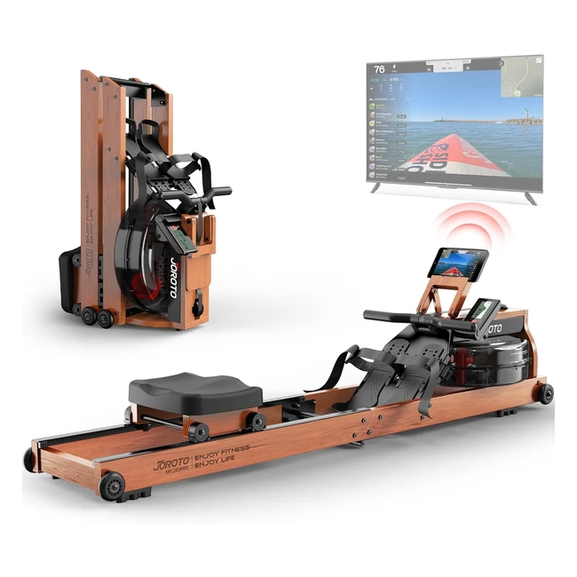 JOROTO Rowing Machine - Oak Wood Foldable Rower with Bluetooth - 330lbs Weight Capacity