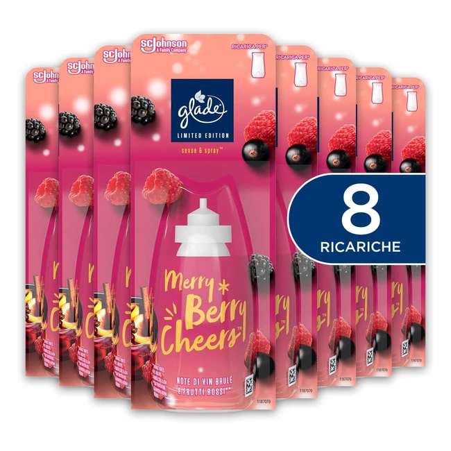 Glade Sense Spray Ricarica Deodorante - Merry Berry Cheers - Confezione da 8 - Fragranza Natalizia