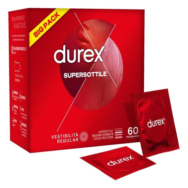 Durex Supersottile Vestibilità Regolare Preservativi Sottili Superbig 60 Profilattici