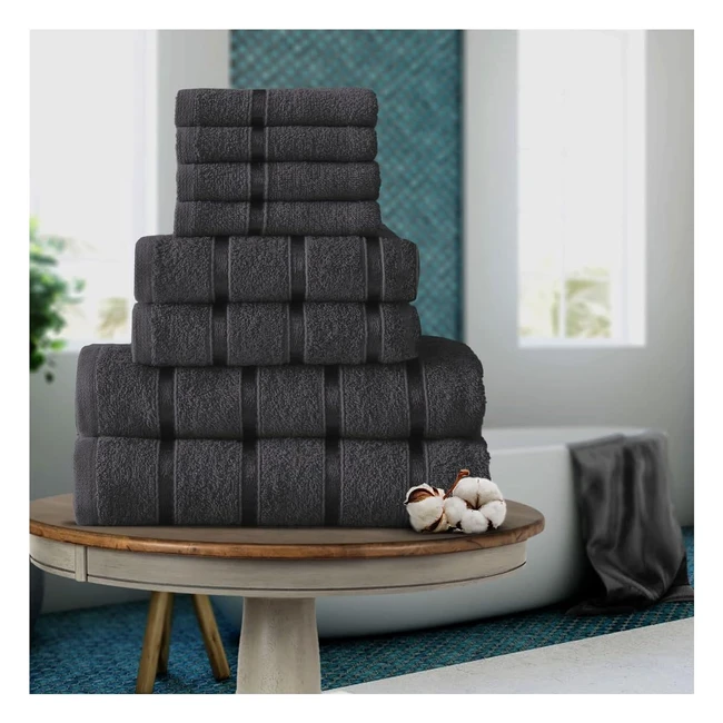 Ultra Soft 8-Piece Towels Bale Set | FairwayUK | Premium Quality | 100% Egyptian Cotton | Dark Grey