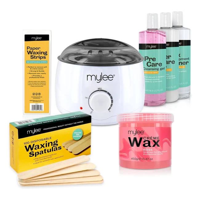Mylee Salon Quality Waxing Kit - Rose Wax Heater Strips Spatulas Pre  After