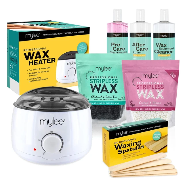MYLEE Professional Complete Waxing Kit with Wax Heater, Hard Wax Beads, Applicator Spatulas, Pre & After Care Gel, Equipment Cleaner - #1 Choice for Salon-Quality Hair Removal