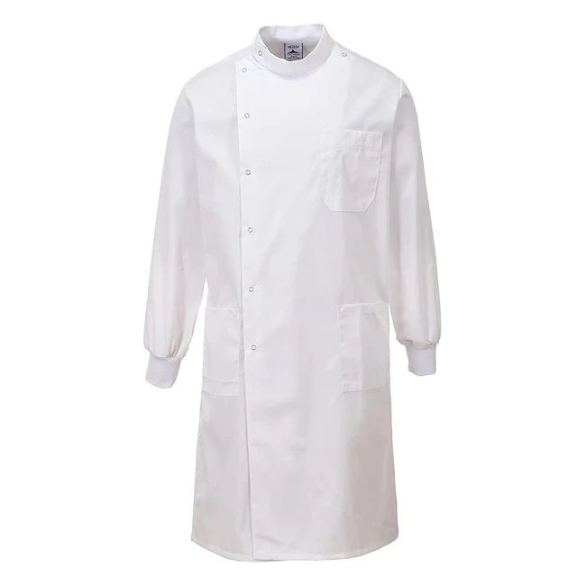 Portwest C865 Stain Resistant Howie Lab Coat Texpel Finish White Large - Knitted Cuffs, Extra Pockets, Ribbed Cuffs