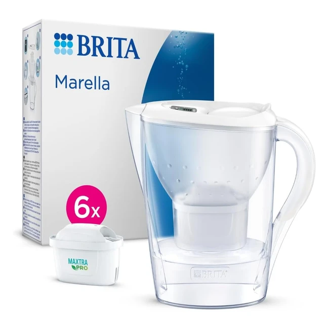 BRITA Marella Wasserfilterkanne Weiß 2,4l + 6x MAXTRA Pro Allin1 Kartuschen - Reduziert Kalk, Chlor, Blei, Kupfer