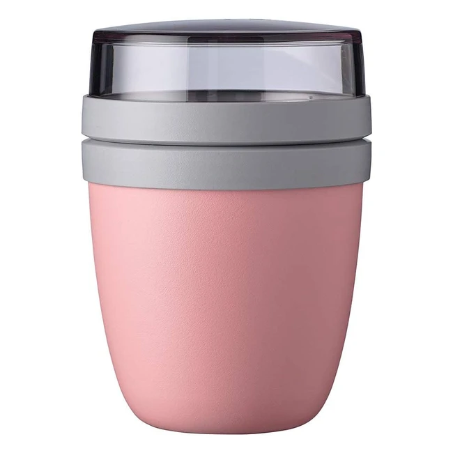 Fiambrera Mepal Ellipse Mini - Vaso Práctico para Yogur y Muesli - Compartimentos Separados - Congelador, Microondas y Lavavajillas - 300ml/120ml - Nordic Pink