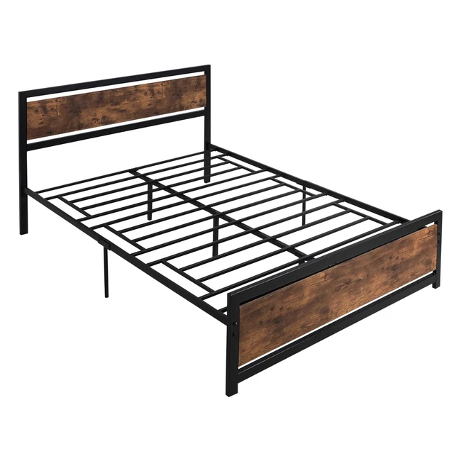 Cadre de lit double en acier Homcom avec sommier et tête de lit - Matelas 200 x 160 cm - Bois foncé