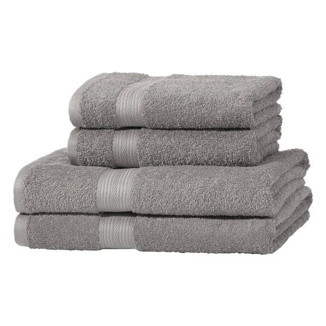 Fade Resistant 100% Cotton Towel Set - 2 Hand & 2 Bath Towels - Grey