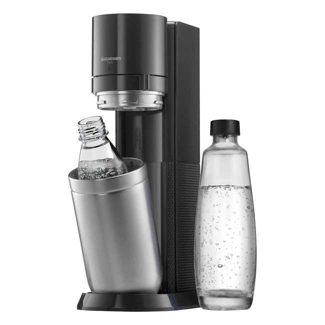 Sodastream Duo Wasserkarbonisierer ohne CO2-Zylinder - Glasflasche 1 x 1 Liter und Kunststoffflasche 1 x 1 Liter - Höhe 44 cm - Farbe Titanium