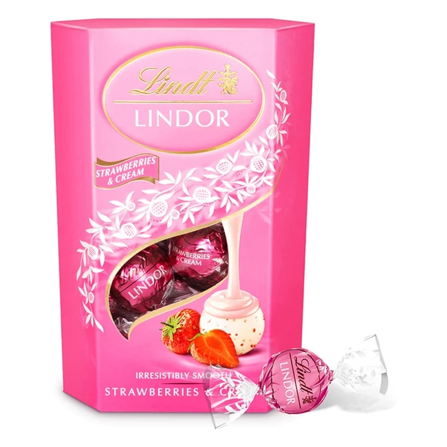 Lindt Lindor Chocolate Blanco y Fresa San Valentín - Caja de Bombones 16 Bombones 200g