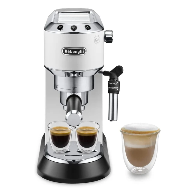 Machine à café Delonghi Dedica Style EC685W en acier inoxydable - Espresso et cappuccino - Réservoir de 1,3L - Système antigoutte - Blanc