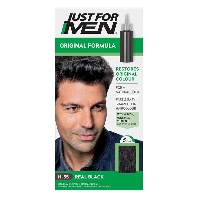 Just for Men Real Black Hair Dye - Targets Grey Hairs Restores Natural Color - 