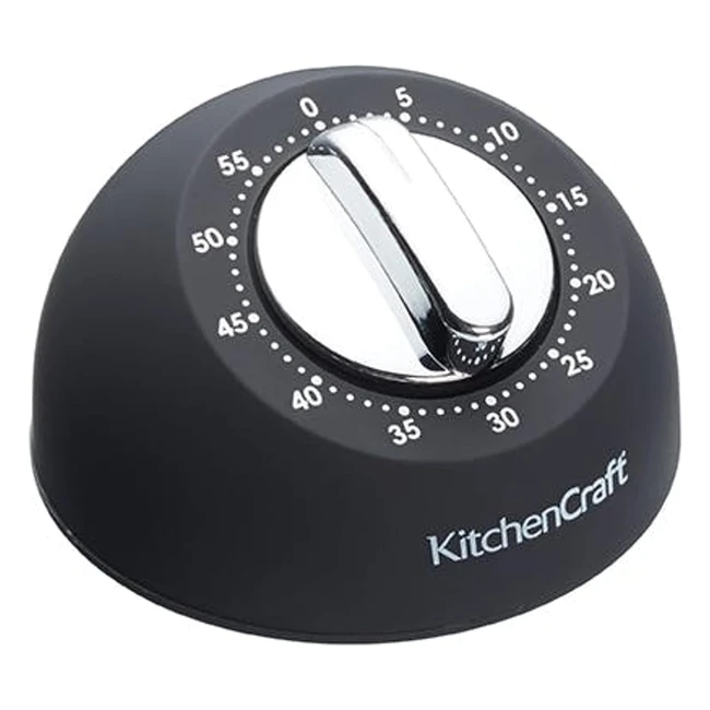 KitchenCraft Mechanical Kitchen Timer - Soft Touch & Chrome Finish - 1 Hour - Black & Chrome