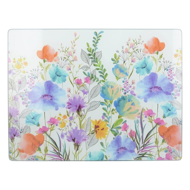 Premium Glass Worktop Saver - Meadow Floral Design - 40 x 30cm - Multicolour