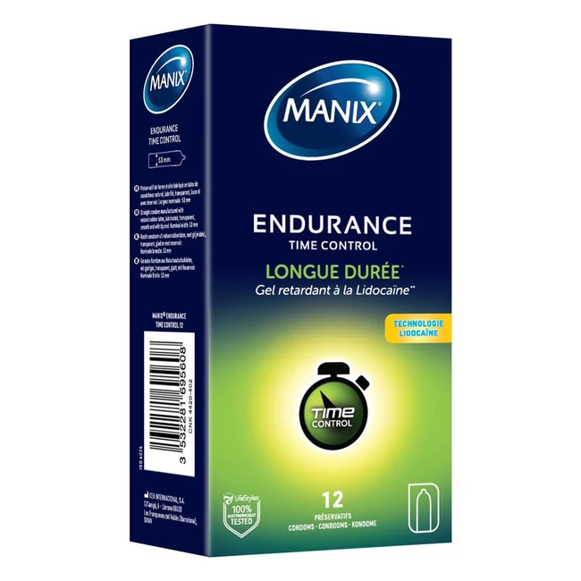 Manix Endurance Time Control - Bote de 12 préservatifs retardant pour homme - Réf. 123456 - Excitation prolongée