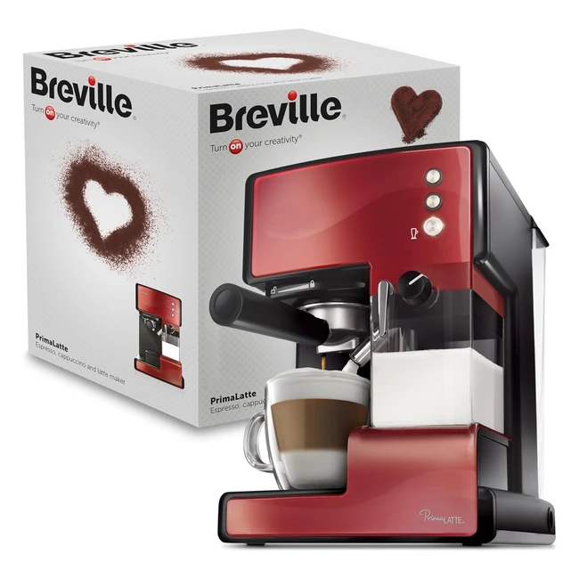 Cafetera Breville Primalatte: Espresso, Cappuccino y Latte - 15 Bar - Depósito de Leche Integrado - Metálica Roja