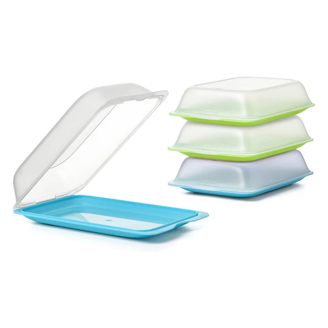 Set de 4 porta embutidos y alimentos Fresh Maxi - Libre de BPA - Reutilizables - Aptos para lavavajillas y microondas - Colores azul y verde - Medidas 17 x 62 x 252 cm
