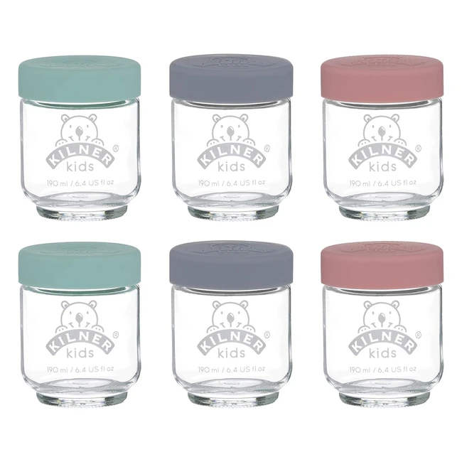 Kilner Kids Set of 6 Glass Jars - GreyPurple - 190ml - Healthy Purees - BPA Fre