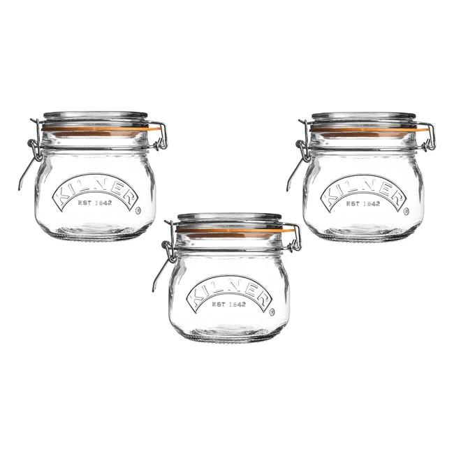 Kilner Set of 3 Clip Top Round Jars - Orange - 05L - Preserve & Store