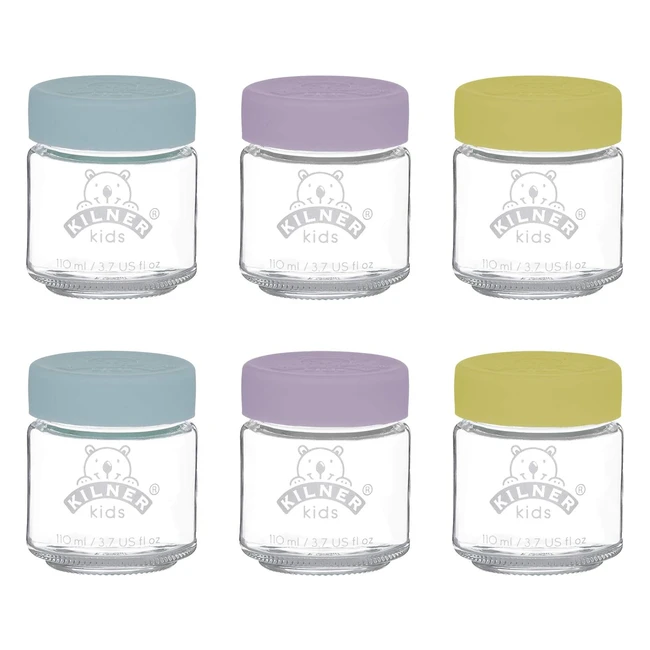 Kilner Kids 110ml Glass Jars - Set of 6 - Yellow/Purple - Ideal for Homemade Baby Food