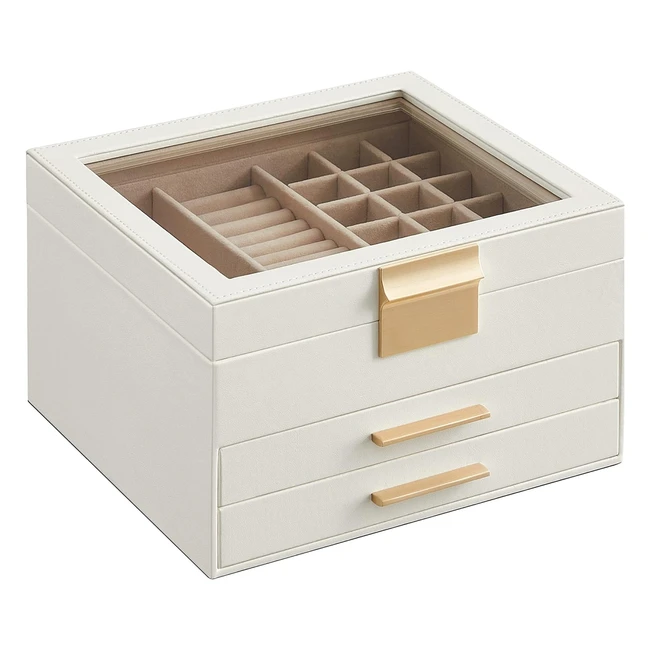 Songmics Jewellery Box with Glass Lid 3Layer JBC239WT