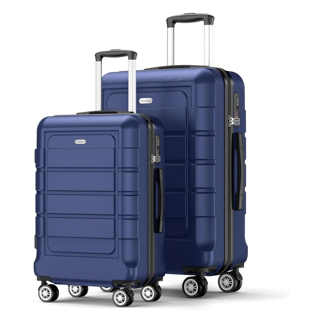 Ensemble de 2 valises de voyage rigides extensibles Showkoo, légères et durables, avec 4 roulettes silencieuses 360° et verrouillage TSA, bleu profond