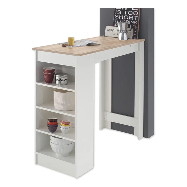 Mojito Modern Bar Tisch in Weiß Sonoma Eiche Look - Platzsparender Tresen für Küche und Esszimmer 115 x 103 x 50 cm