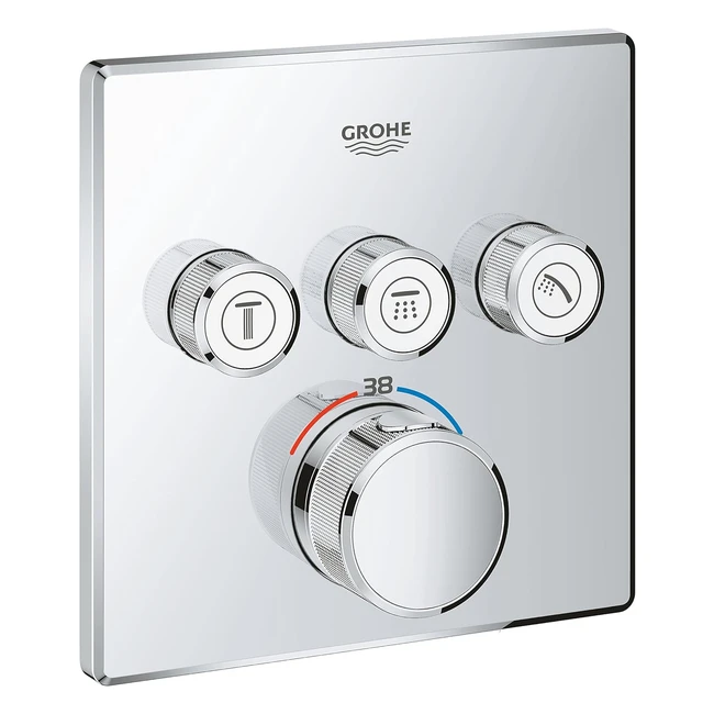 Grohe Grohtherm SmartControl Concealed Square Thermostat 3 Valves - Push for On/Off, Turn for Volume Adjustment - Chrome