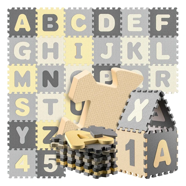Spielwerk 86-teilige Puzzle-Matte für Babys und Kinder, 33 m Spielmatte, Bodenschutzmatte, Krabbelmatte, Buchstaben, Zahlen, ABC-Lern-Teppich, XXL-Schaumstoff, Grau