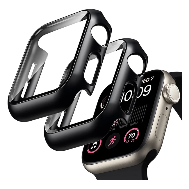 Coque pour Apple Watch Series SE654 44mm - Protection en Verre Trempé - Noir
