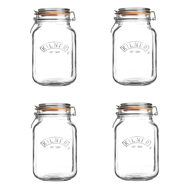 Kilner 15L Square Clip Top Glass Jar - Pack of 4  Preserving Pickling and Pan
