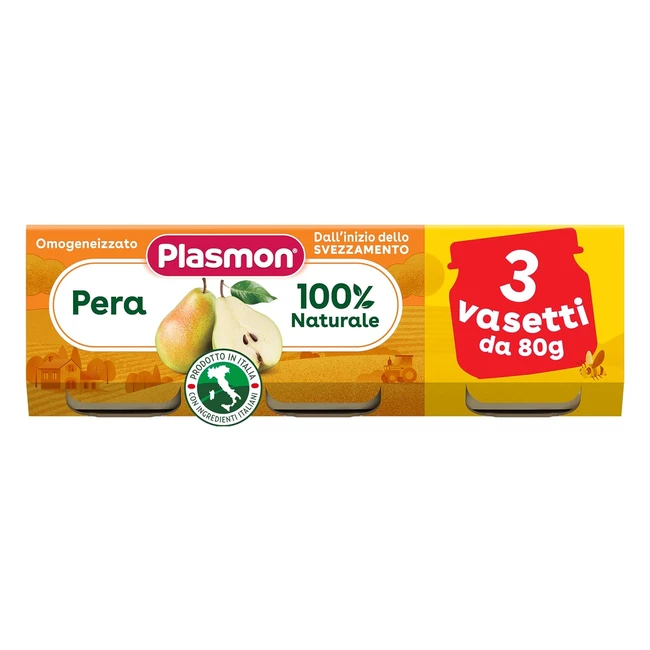 Plasmon Omogeneizzato Frutta Pera 80g - 24 Vasetti - 100 Naturale con Vitamina 